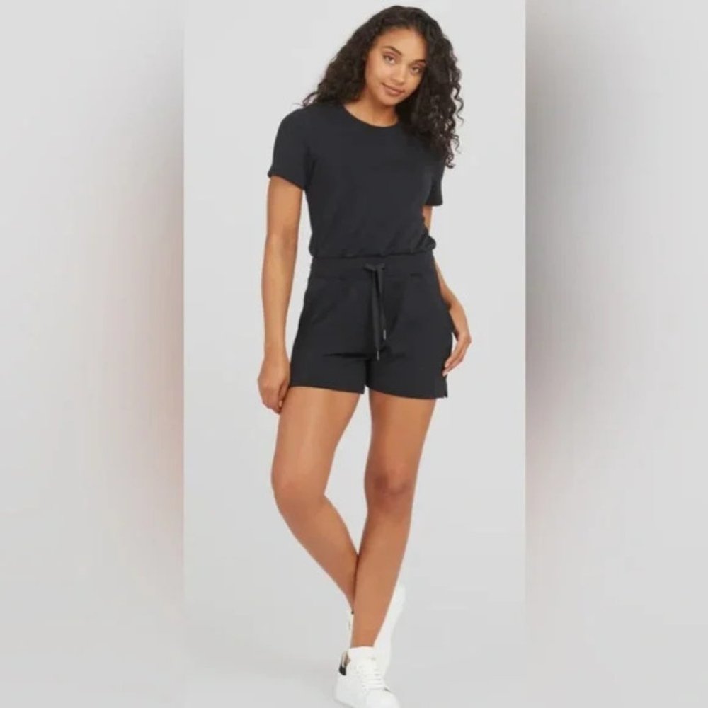 SPANX Airluxe Romper Black Short Sleeve Drawstring Romper Size L